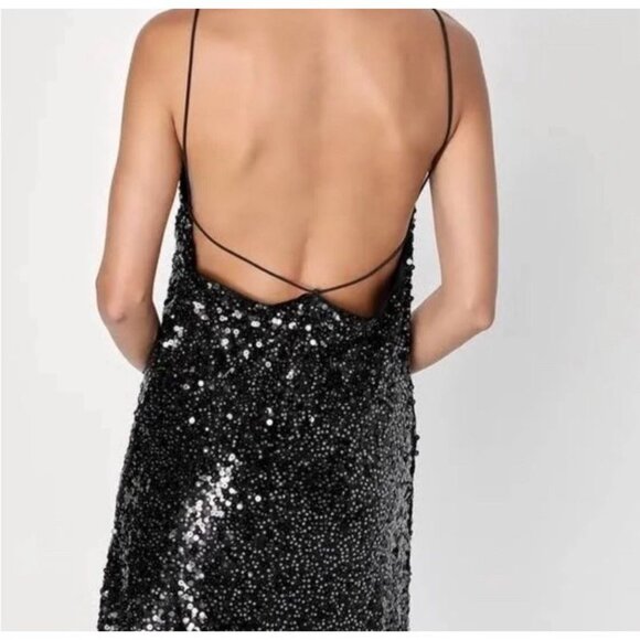Lulus Black Sequin Sparkly Holiday New Years Mini Dress S Backless Sexy Club Hot - Picture 2 of 8